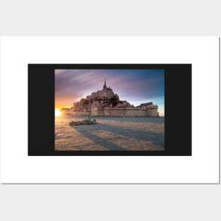 Mont St Michel Sunset and Shadow Posters and Art